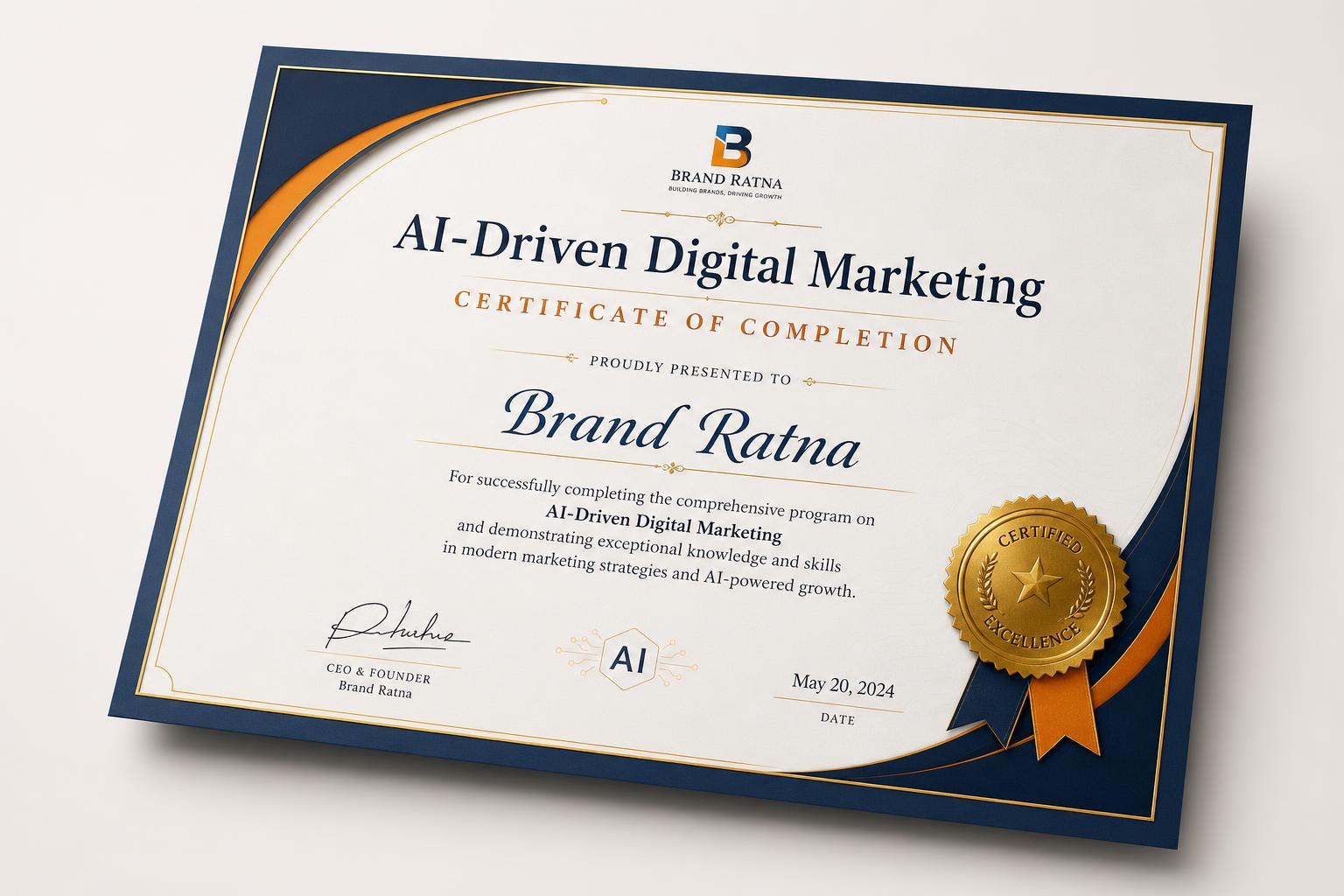 Brand Ratna AI-Driven Digital Marketing Certificate of Completion