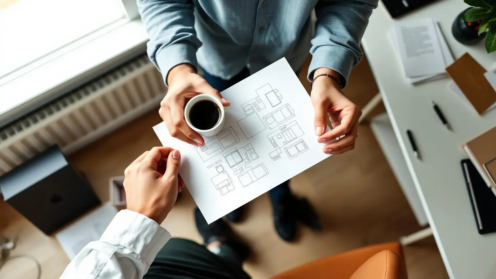 Sketching wireframes together over coffee