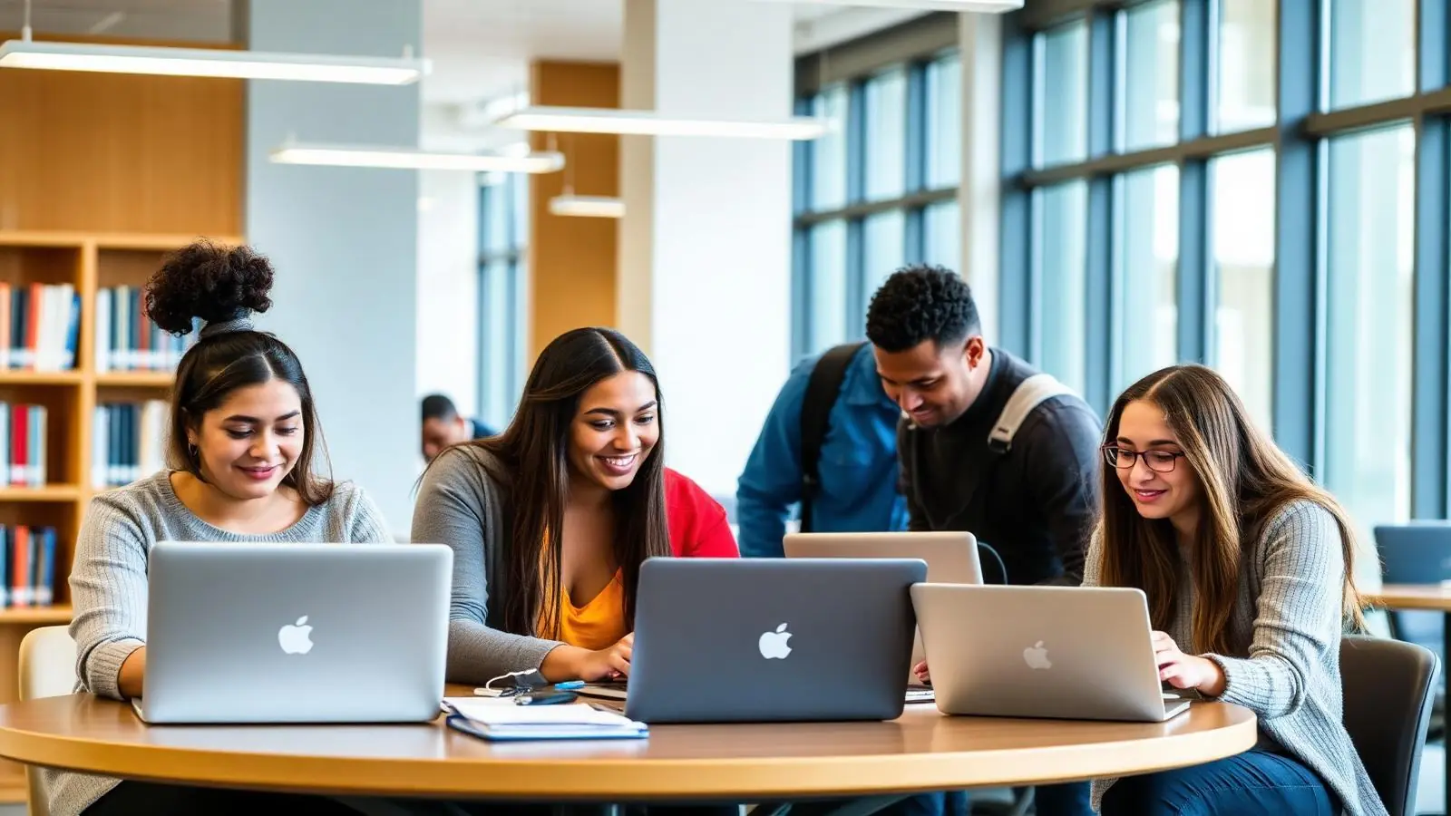 Students collaborating in a modern library