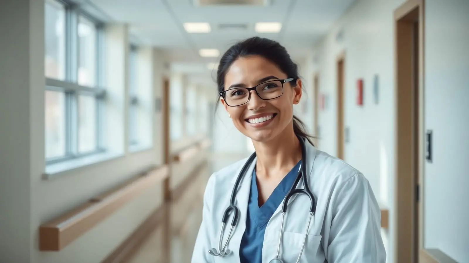 Healthcare professional in a bright hospital