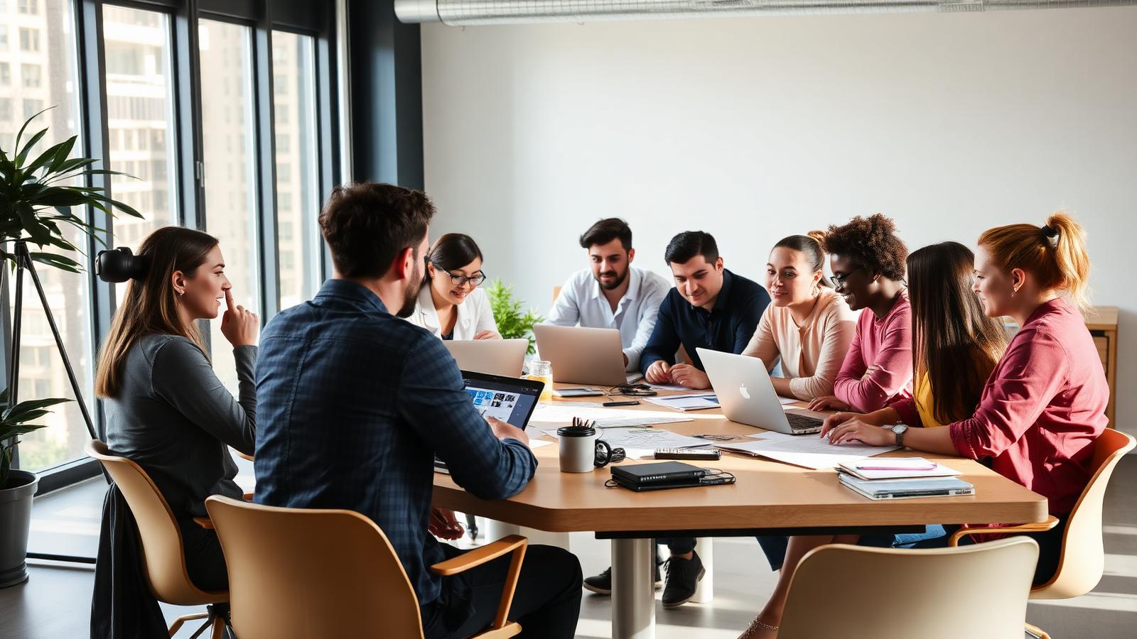 Creative team collaborating in a modern studio