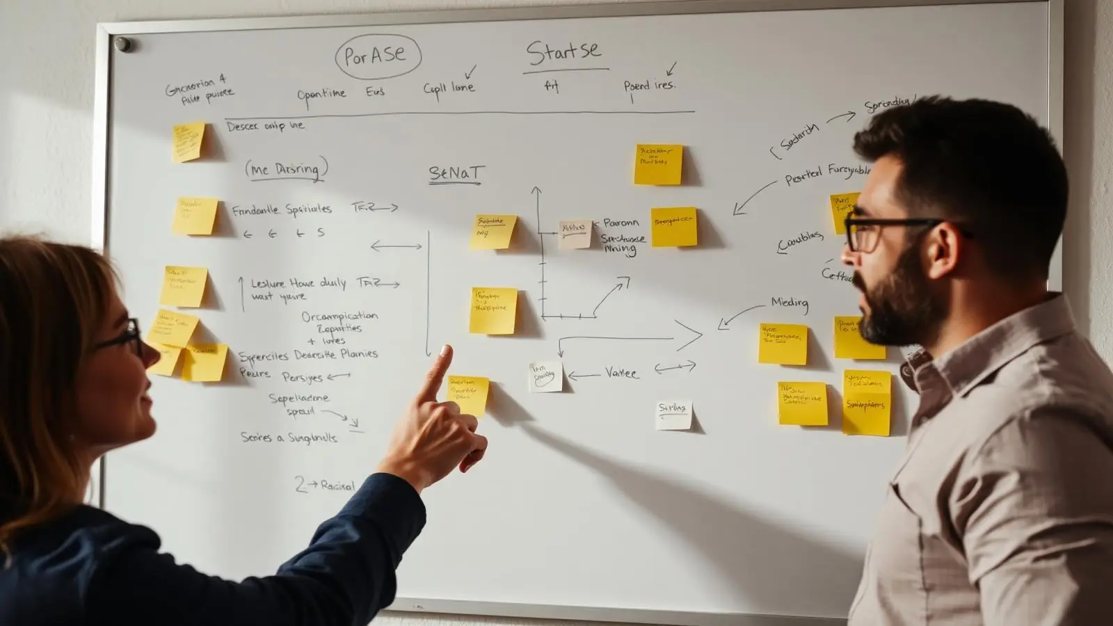 Strategy planning session on a whiteboard