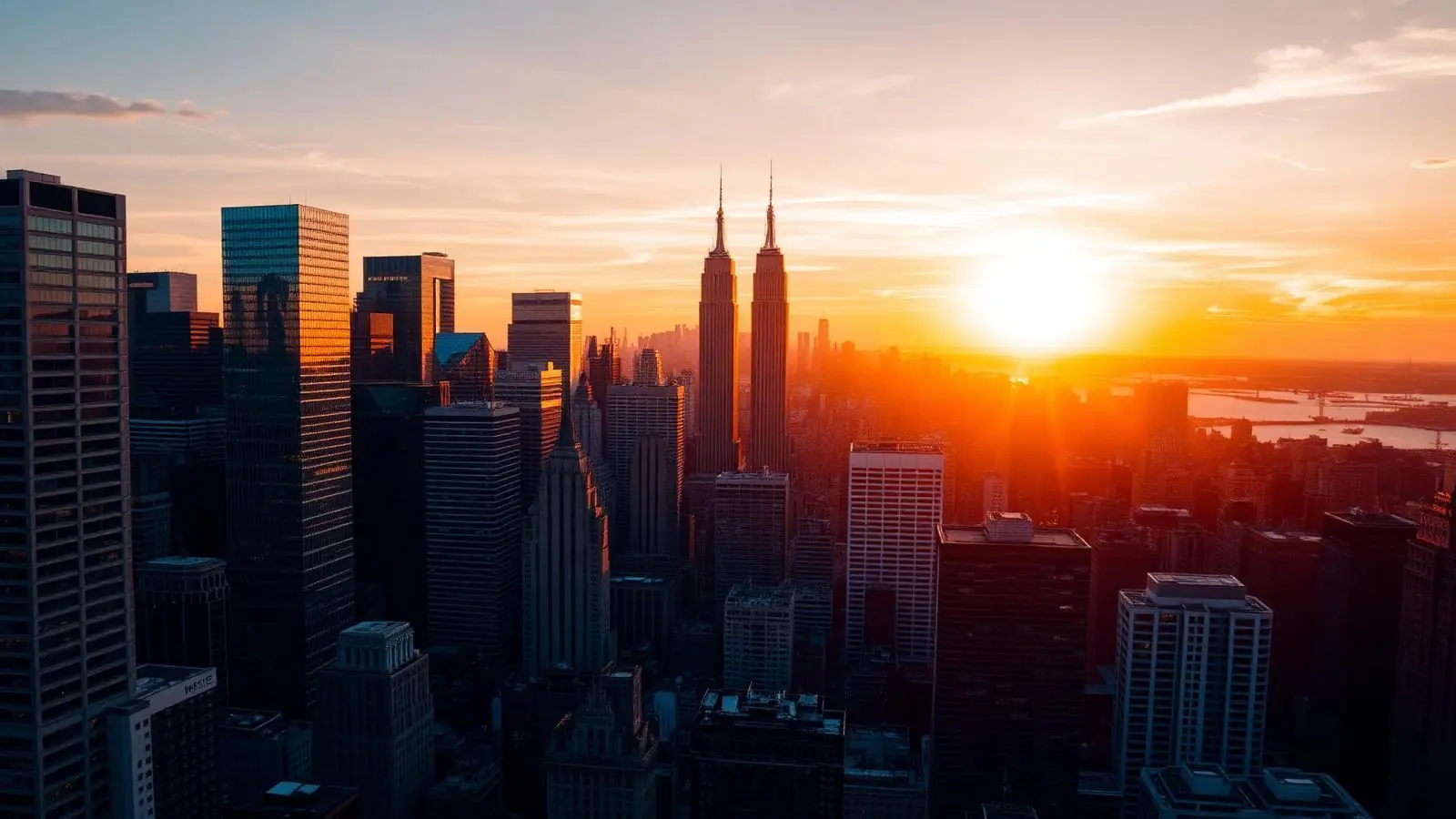 New York skyline at sunset